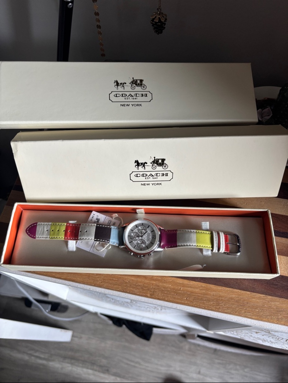 Coach Multicolor Leather Strap Chronograph Watch with Silver Dial